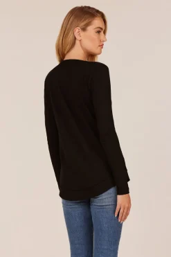 Tops*bobi Los Angeles Long Sleeve Round Hem Tee Black