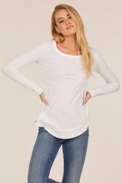 Tops*bobi Los Angeles Long Sleeve Round Hem Tee Black