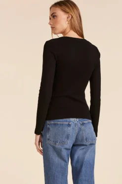 Tops*bobi Los Angeles LONG SLEEVE SCOOPNECK TEE BLACK