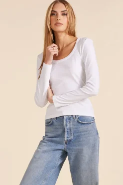 Tops*bobi Los Angeles LONG SLEEVE SCOOPNECK TEE WHITE