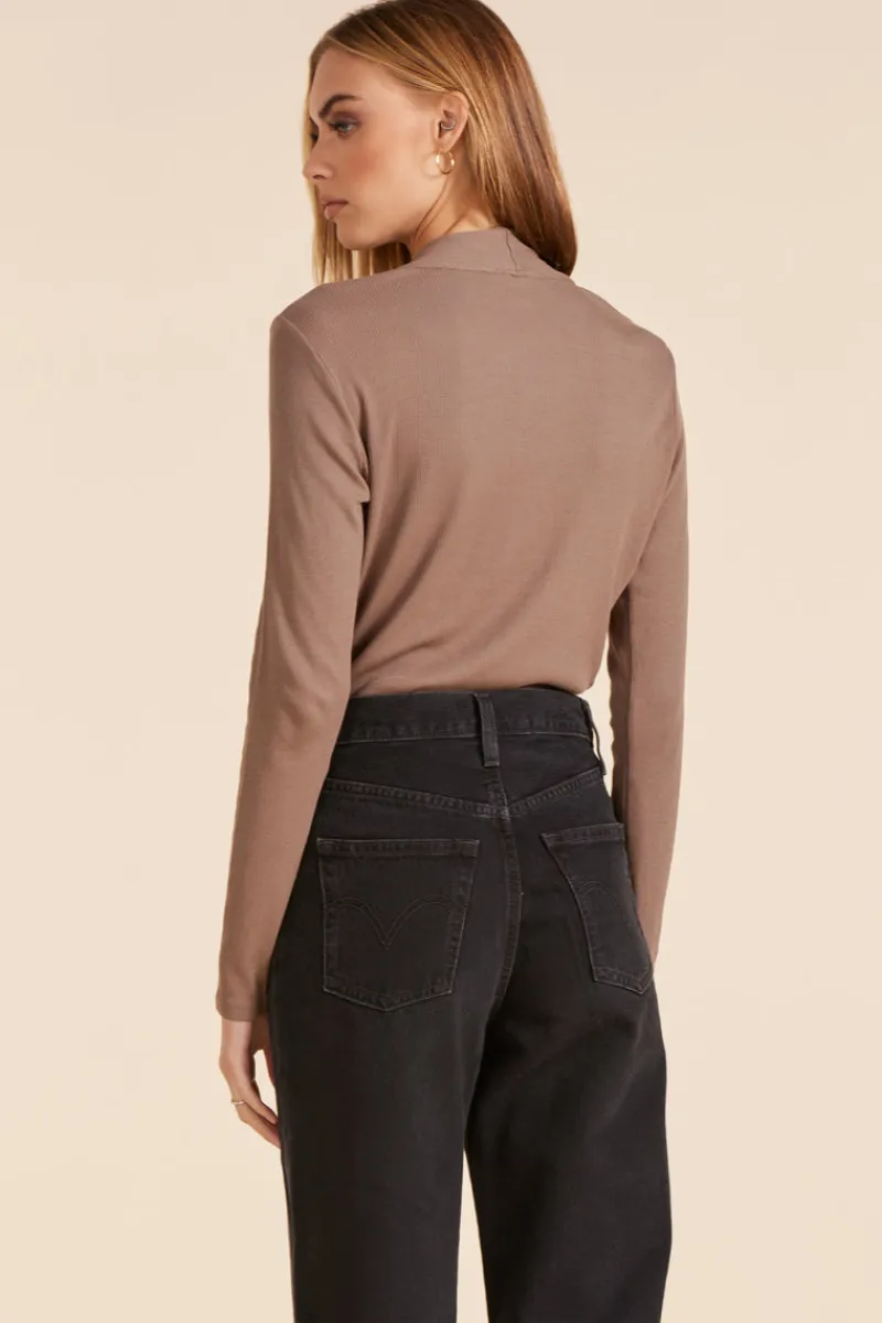 Tops*bobi Los Angeles LONG SLEEVE SURPLICE TOP HAZELNUT