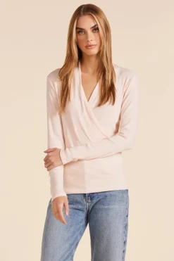 Tops*bobi Los Angeles LONG SLEEVE SURPLICE TOP BALLET PINK