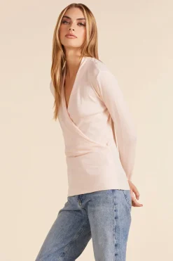 Tops*bobi Los Angeles LONG SLEEVE SURPLICE TOP BALLET PINK