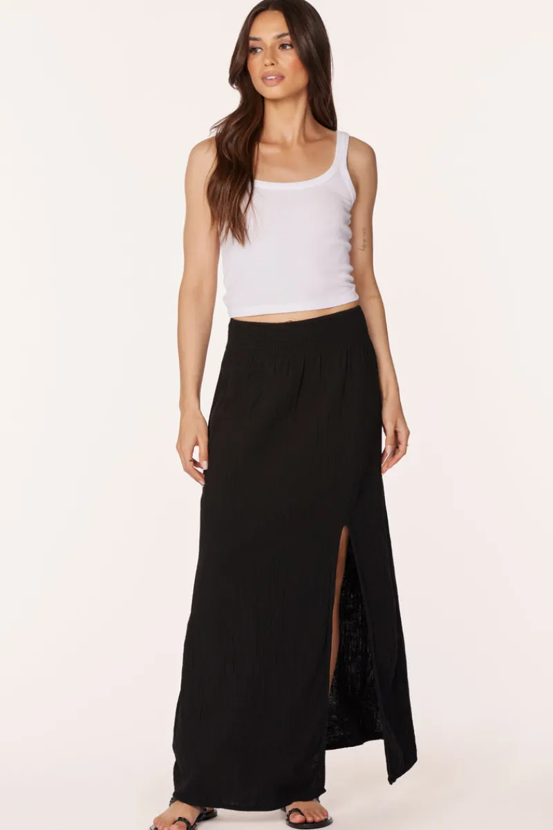 Bottoms*bobi Los Angeles MAXI SKIRT WITH FRONT SLIT BLACK