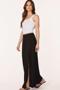 Bottoms*bobi Los Angeles MAXI SKIRT WITH FRONT SLIT BLACK