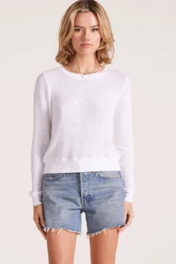 Tops*bobi Los Angeles MESH CREW PULLOVER WHITE