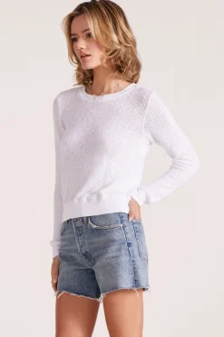 Tops*bobi Los Angeles MESH CREW PULLOVER WHITE