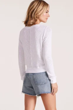 Tops*bobi Los Angeles MESH CREW PULLOVER WHITE