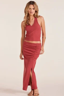 Bottoms*bobi Los Angeles MIDI SKIRT WITH SIDE SLIT TERRA COTTA