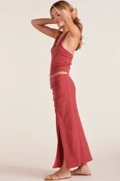 Bottoms*bobi Los Angeles MIDI SKIRT WITH SIDE SLIT TERRA COTTA