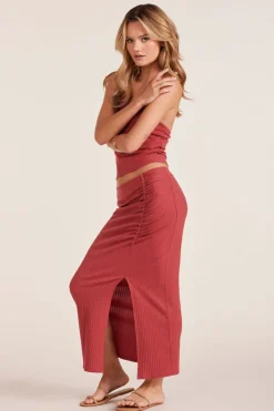 Bottoms*bobi Los Angeles MIDI SKIRT WITH SIDE SLIT TERRA COTTA