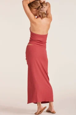 Bottoms*bobi Los Angeles MIDI SKIRT WITH SIDE SLIT TERRA COTTA