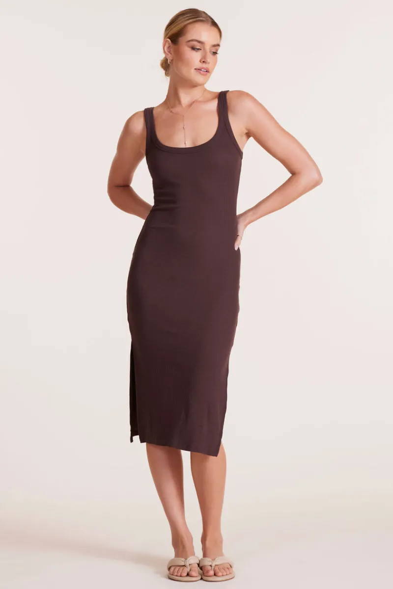 Dresses*bobi Los Angeles MIDI TANK DRESS WITH SLITS UMBER