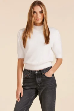 Sweaters*bobi Los Angeles MOCK NECK PUFF SLEEVE SWEATER CREAM