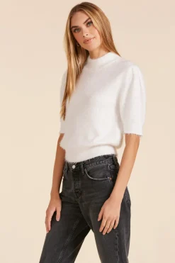 Sweaters*bobi Los Angeles MOCK NECK PUFF SLEEVE SWEATER CREAM