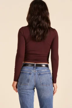 Tops*bobi Los Angeles MOCK NECK SHIRRED CROP TOP BROWN