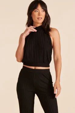 Tanks|Tops*bobi Los Angeles MOCK TIE NECK OPEN BACK TOP BLACK