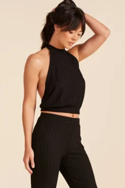 Tanks|Tops*bobi Los Angeles MOCK TIE NECK OPEN BACK TOP BLACK