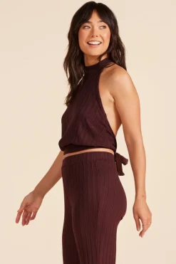Tanks|Tops*bobi Los Angeles MOCK TIE NECK OPEN BACK TOP BROWN