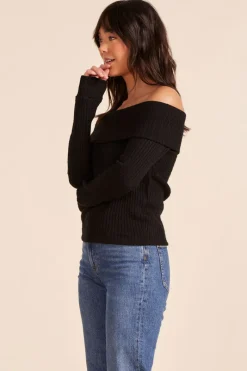 Sweaters|Tops*bobi Los Angeles OFF THE SHOULDER TOP BLACK