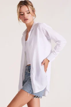 Tops*bobi Los Angeles OVERSIZED BUTTON FRONT TUNIC WHITE