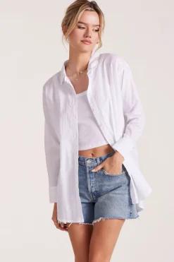 Tops*bobi Los Angeles OVERSIZED BUTTON FRONT TUNIC WHITE