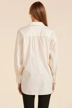 Tops*bobi Los Angeles OVERSIZED SHIRRED BUTTON FRONT BLOUSE MACADAMIA