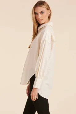Tops*bobi Los Angeles OVERSIZED SHIRRED BUTTON FRONT BLOUSE MACADAMIA