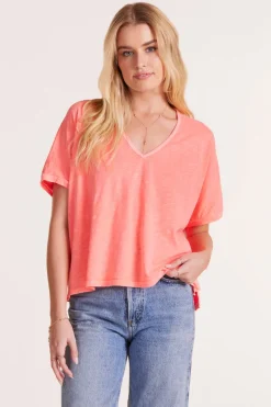 Tops*bobi Los Angeles OVERSIZE V-NECK TEE NEO CORAL