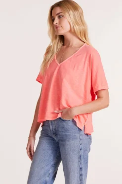 Tops*bobi Los Angeles OVERSIZE V-NECK TEE NEO CORAL