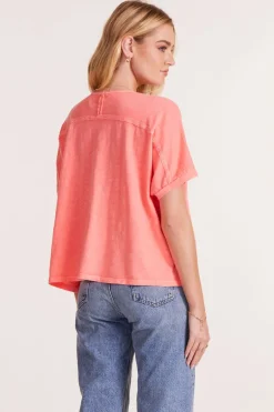 Tops*bobi Los Angeles OVERSIZE V-NECK TEE NEO CORAL