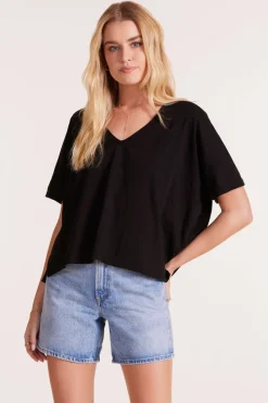 Tops*bobi Los Angeles OVERSIZE V-NECK TEE BLACK