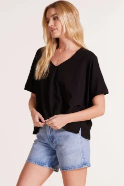 Tops*bobi Los Angeles OVERSIZE V-NECK TEE BLACK