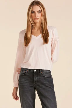Tops*bobi Los Angeles PINTUCK DETAIL TEE BALLET PINK