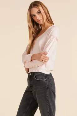 Tops*bobi Los Angeles PINTUCK DETAIL TEE BALLET PINK