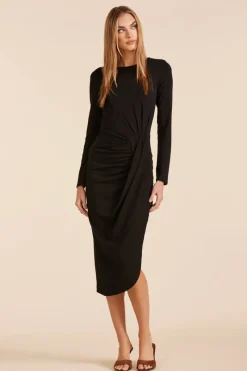 Dresses*bobi Los Angeles PLEAT DETAIL ASYMMETRICAL DRESS BLACK