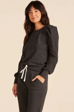 Tops*bobi Los Angeles PLEAT SLEEVE CREWNECK PULLOVER BLACK