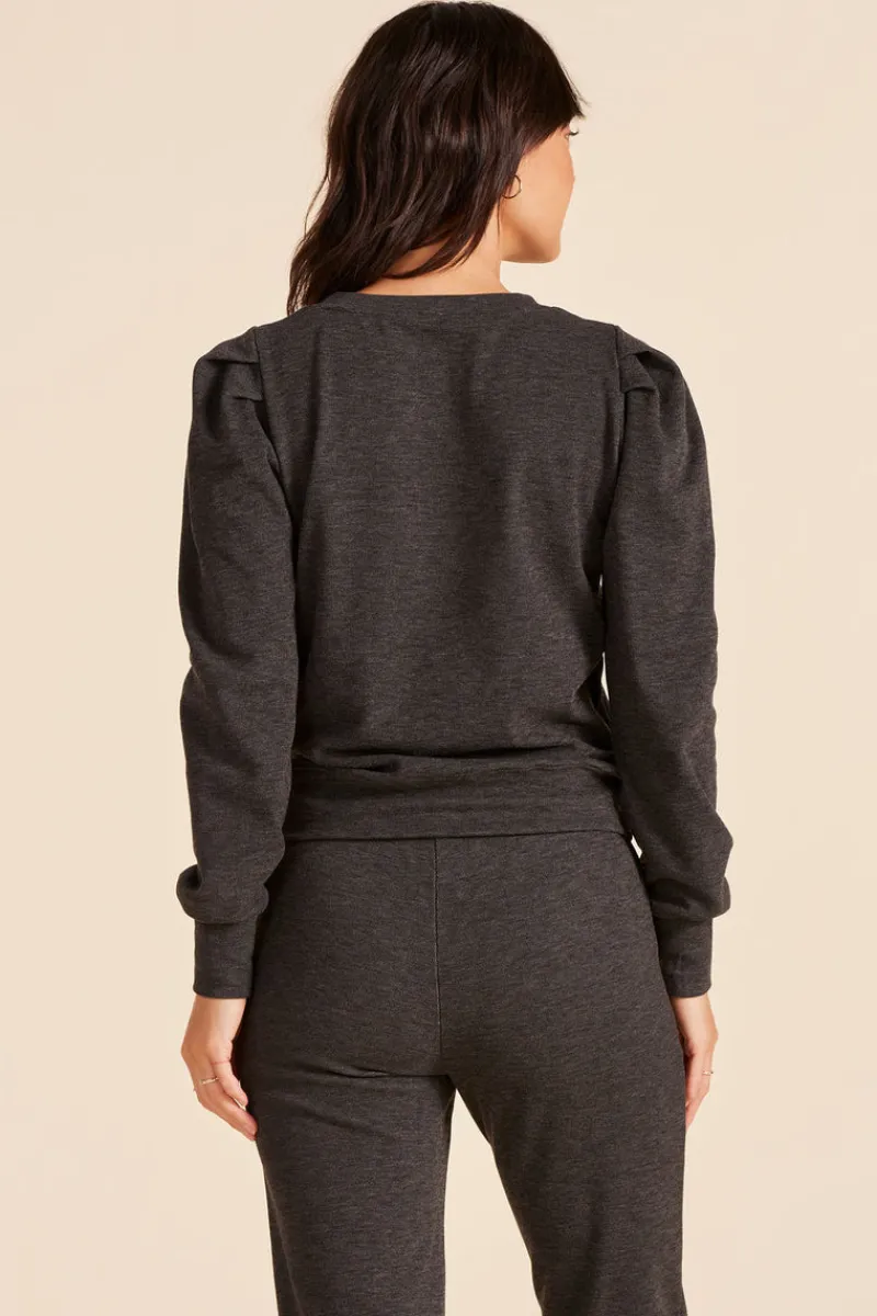 Tops*bobi Los Angeles PLEAT SLEEVE CREWNECK PULLOVER BLACK
