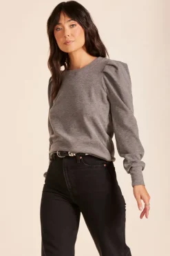 Tops*bobi Los Angeles PLEAT SLEEVE CREWNECK PULLOVER CHARCOAL