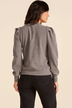 Tops*bobi Los Angeles PLEAT SLEEVE CREWNECK PULLOVER CHARCOAL
