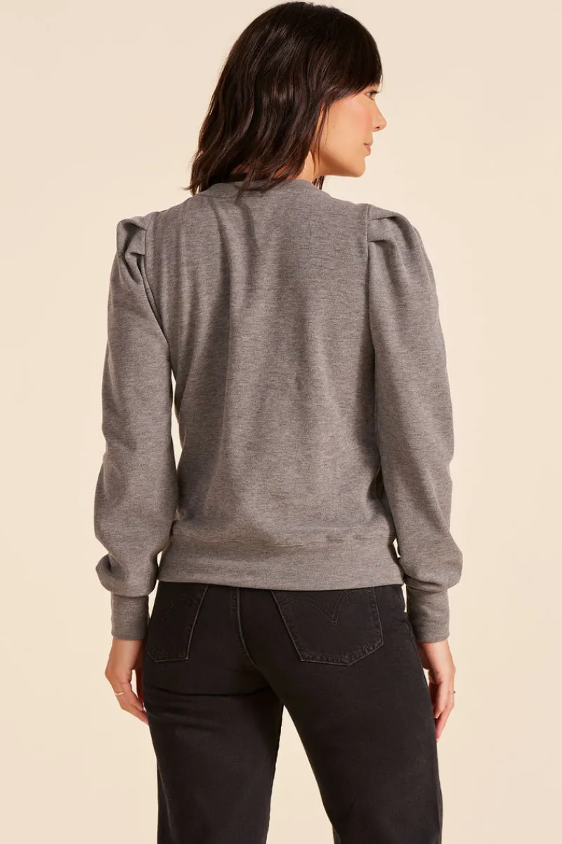 Tops*bobi Los Angeles PLEAT SLEEVE CREWNECK PULLOVER CHARCOAL