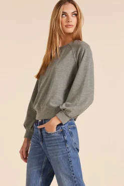 Sweaters|Tops*bobi Los Angeles PLEAT SLEEVE CREWNECK SWEATSHIRT ARMY