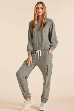 Sweaters|Tops*bobi Los Angeles PLEAT SLEEVE CREWNECK SWEATSHIRT ARMY