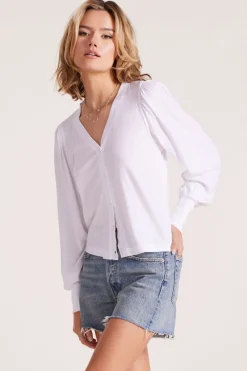 Outerwear|Tops*bobi Los Angeles PUFF SLEEVE CARDIGAN WHITE