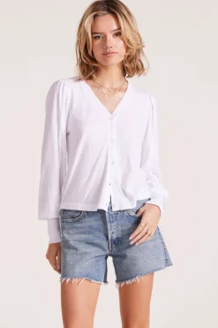 Outerwear|Tops*bobi Los Angeles PUFF SLEEVE CARDIGAN WHITE
