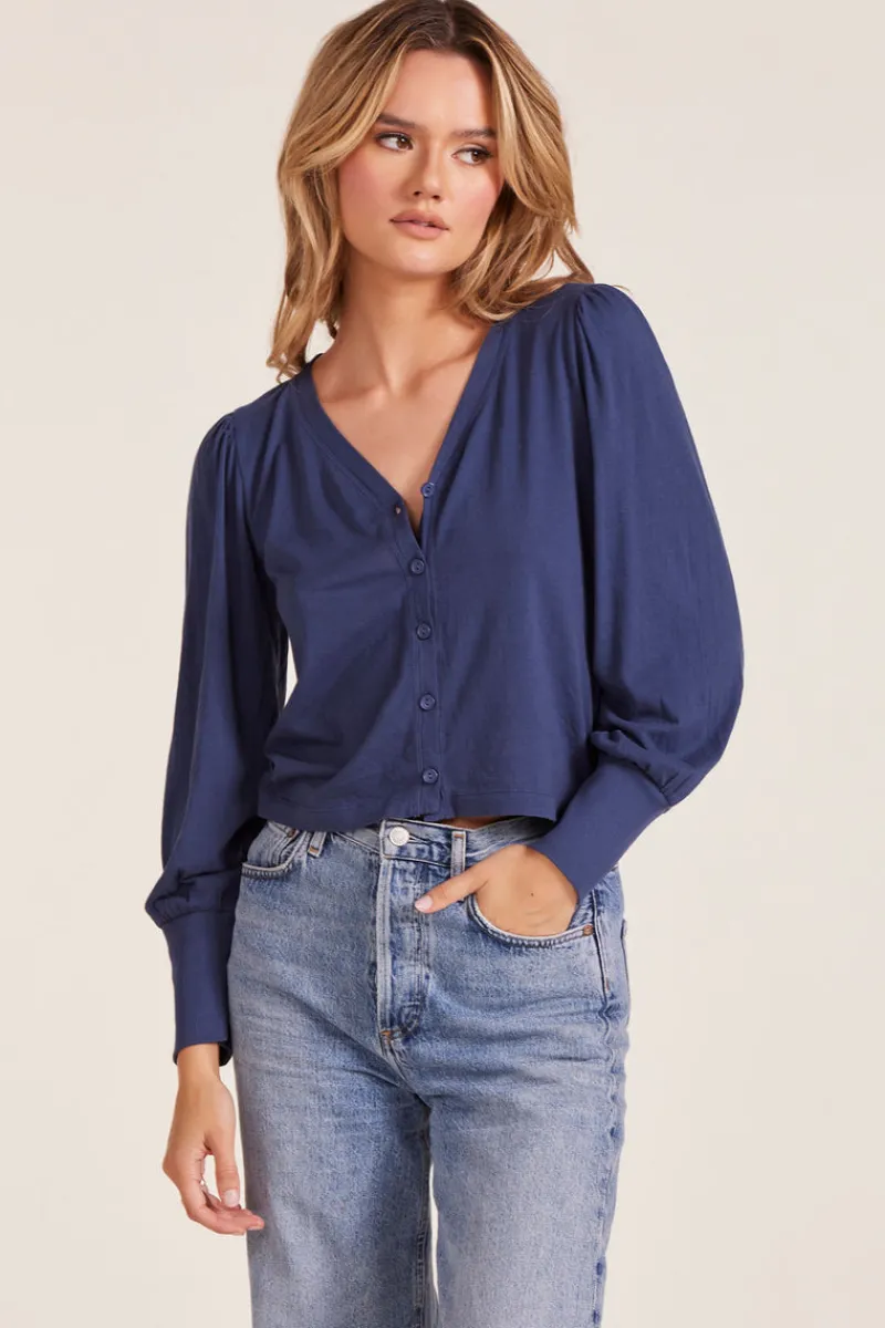Outerwear|Tops*bobi Los Angeles PUFF SLEEVE CARDIGAN PACIFIC BLUE