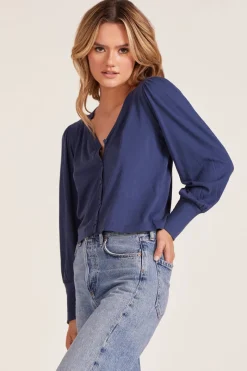Outerwear|Tops*bobi Los Angeles PUFF SLEEVE CARDIGAN PACIFIC BLUE