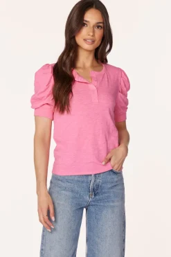 Tops*bobi Los Angeles PUFF SLEEVE HENLEY DAIQUIRIS
