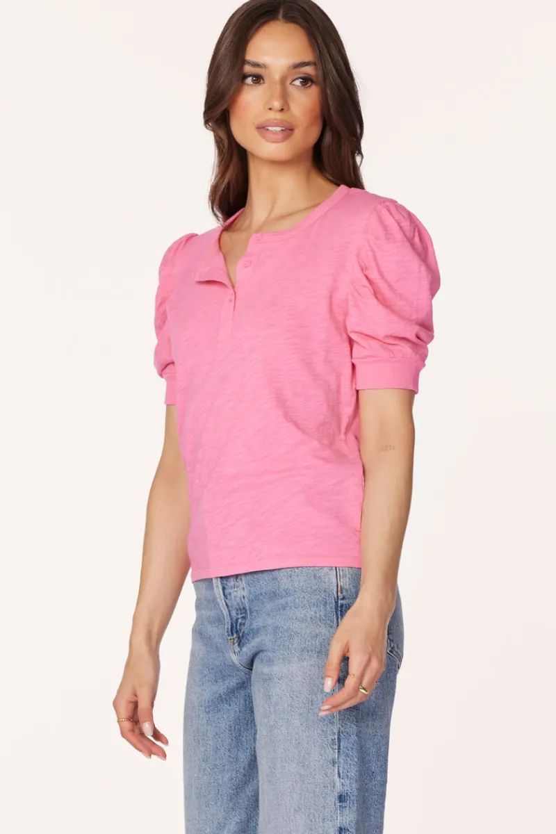 Tops*bobi Los Angeles PUFF SLEEVE HENLEY DAIQUIRIS