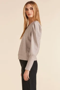 Sweaters|Tops*bobi Los Angeles PUFF SLEEVE V-NECK SWEATSHIRT TAN